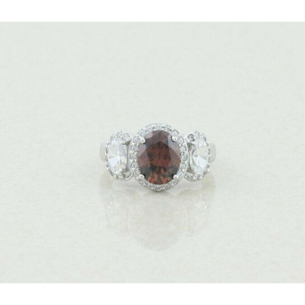 Sterling Silver Brown and White CZ Ring Size 5 1/4 Sparkly Beautiful